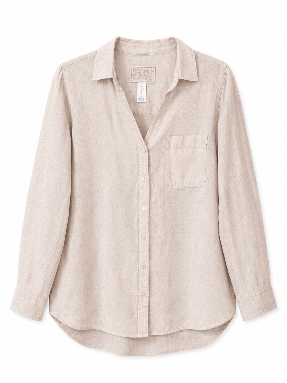 Sigrid Olsen 100% Linen Button Front Shirt | Size Large | Neutral Beige